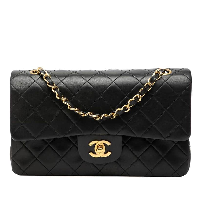 Chanel Small Classic Lambskin Double Flap Black Leather Good condition - Front View