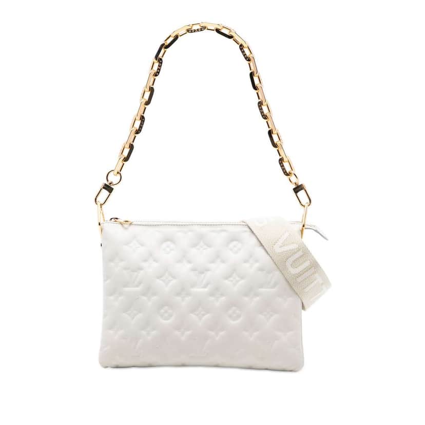 Louis Vuitton Monogram Embossed Puffy Lambskin Coussin PM White Leather Very good condition - Front View