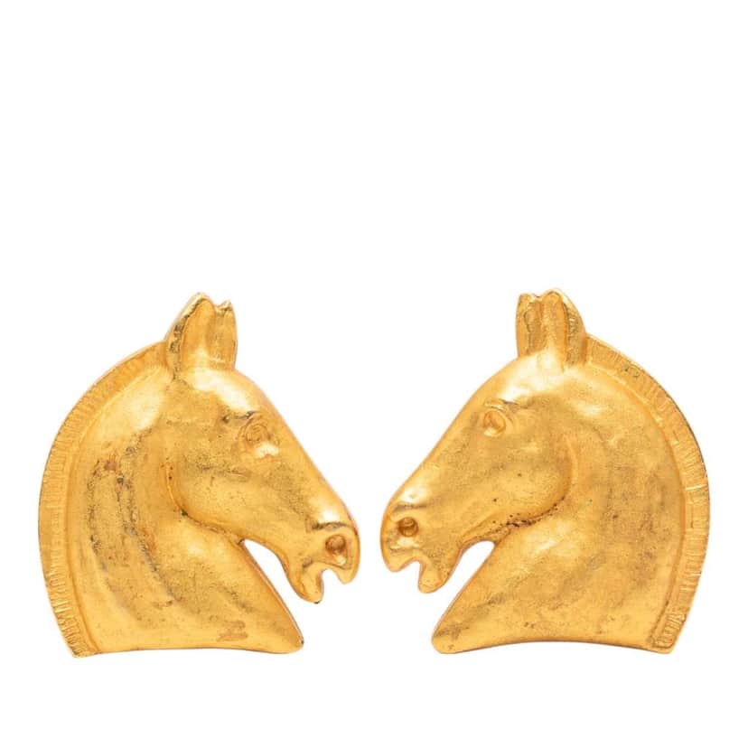 Hermès Gold Plated Bijouterie Fantaisie Horse Head Clip On Earrings Gold Metal Good condition - Front View