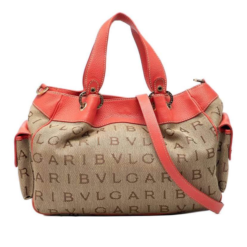 Bvlgari Logomania Canvas Satchel Brown Canvas Very good condition - Front View