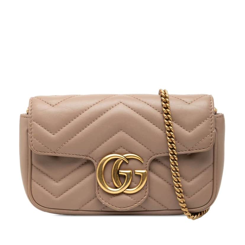Gucci Mini GG Marmont Matelasse Leather Flap Crossbody Brown Leather Very good condition - Front View