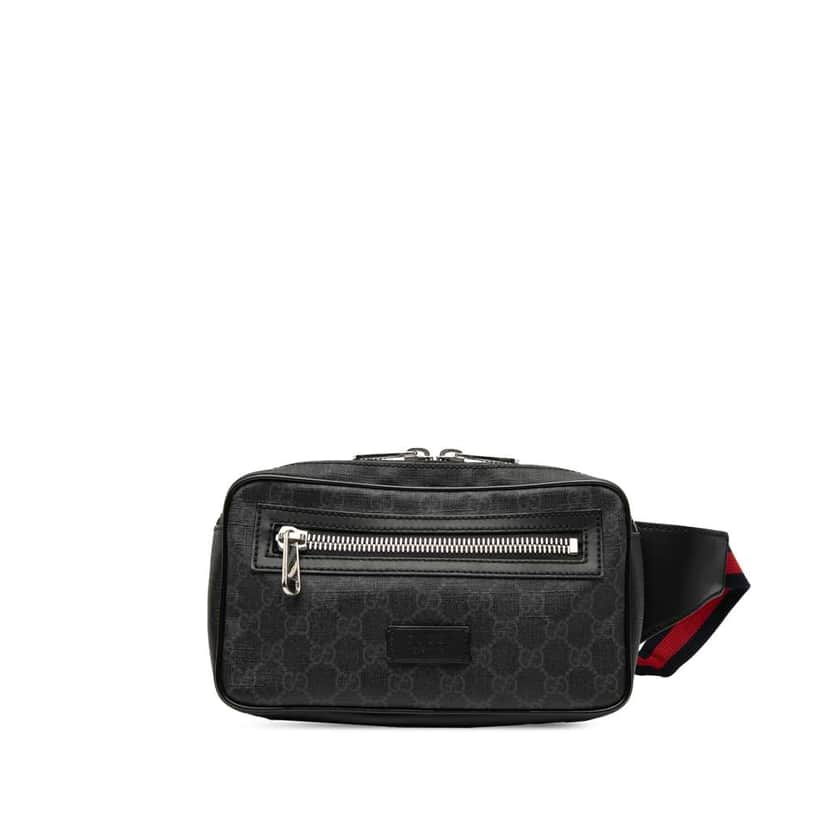 Gucci Small GG Supreme Web Belt Bag Black Canvas Very good condition - Front View