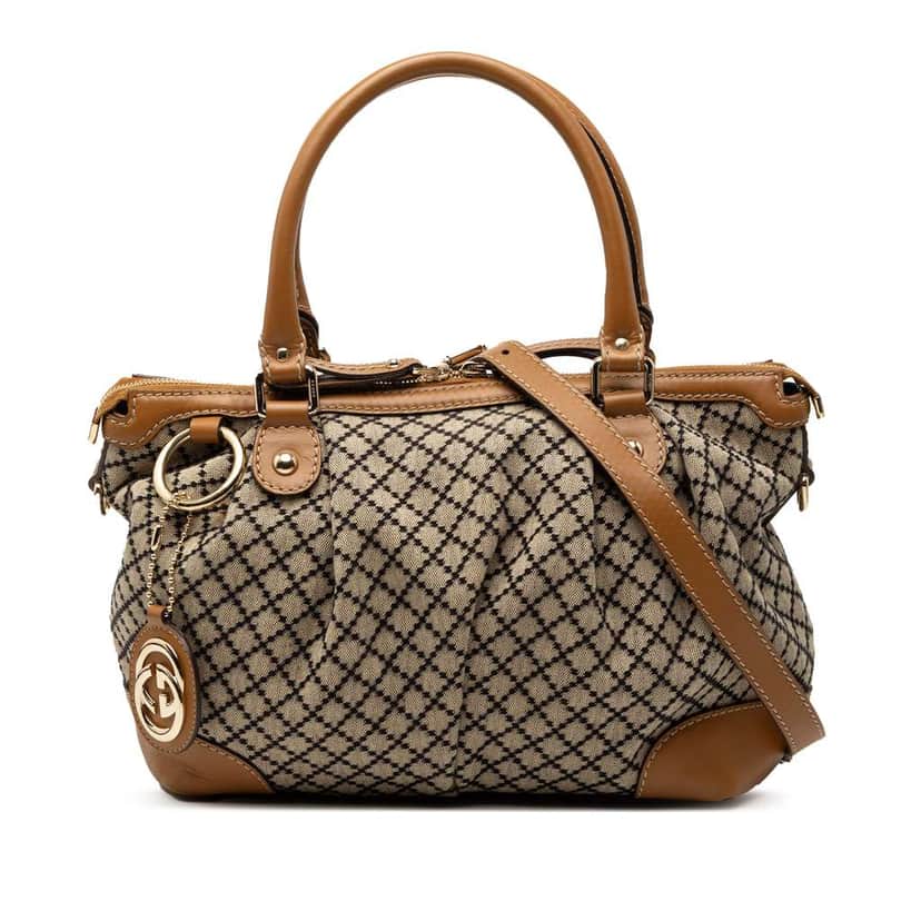 Gucci Diamante Canvas Sukey Satchel Brown Canvas Very good condition - Front View