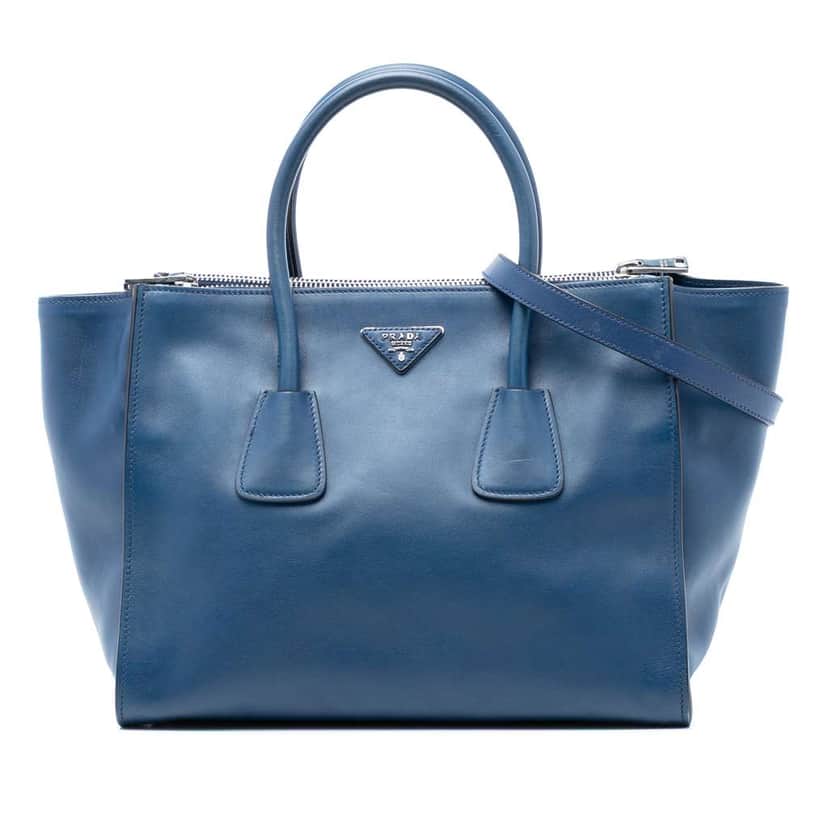 Prada Glace Calf Twin Pocket Double Handle Satchel Blue Leather Good condition - Front View