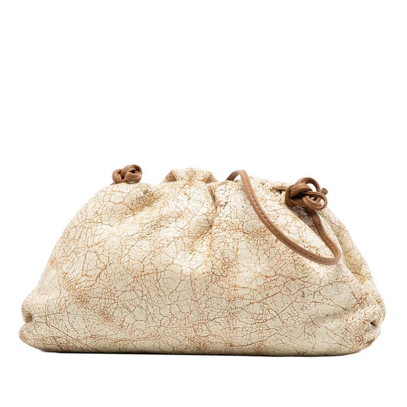 Bottega Veneta Crackled Calfskin The Mini Pouch Crossbody Brown Leather Very good condition - Front View