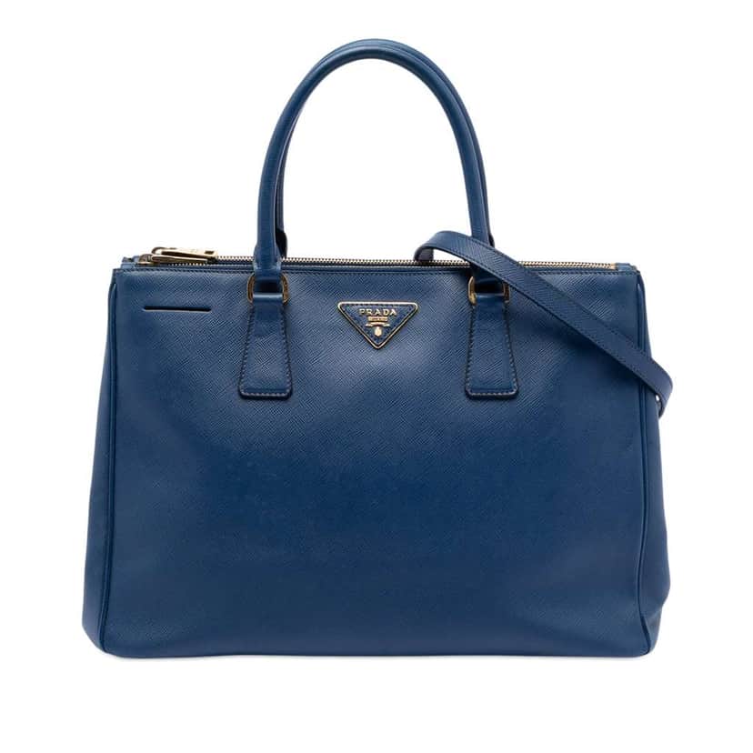 Prada Medium Saffiano Lux Galleria Double Zip Satchel Blue Leather Very good condition - Front View
