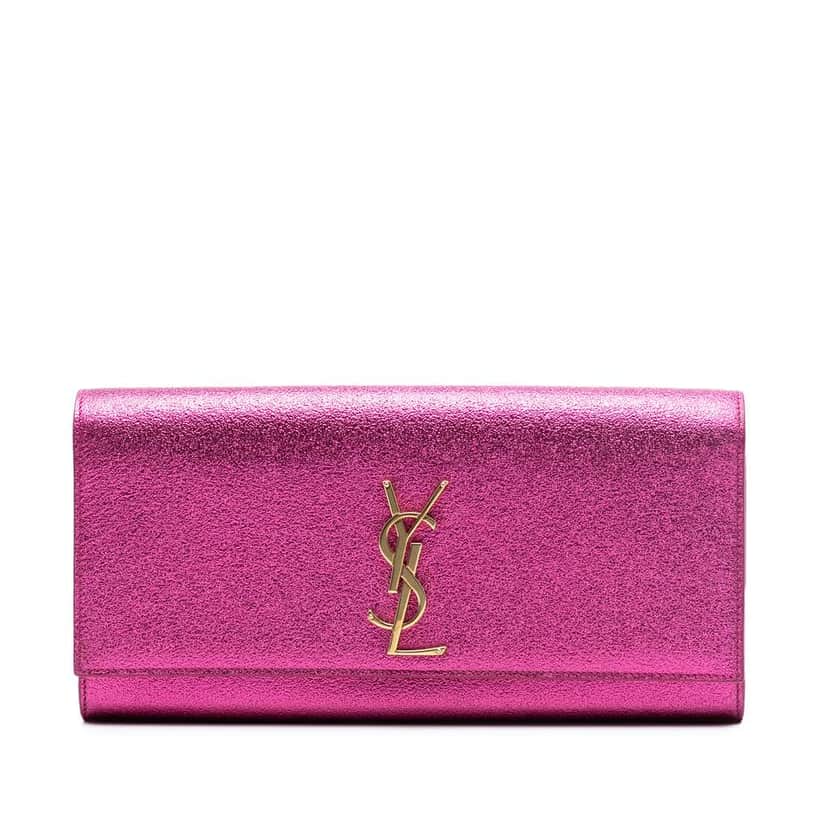 Saint Laurent Metallic Calfskin Monogram Kate Clutch Pink Leather Very good condition - Front View