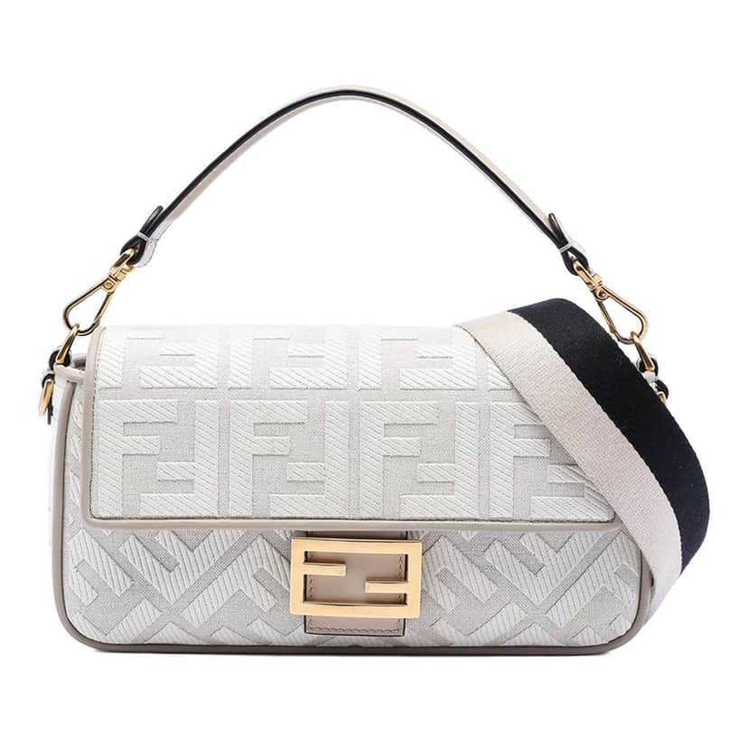 Fendi Zucca Embroidered Canvas Baguette Satchel Grey Canvas Good condition - Front View