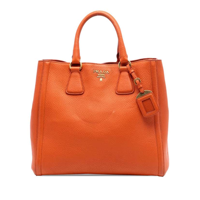 Prada Vitello Daino Open Convertible Tote Orange Leather Very good condition - Front View