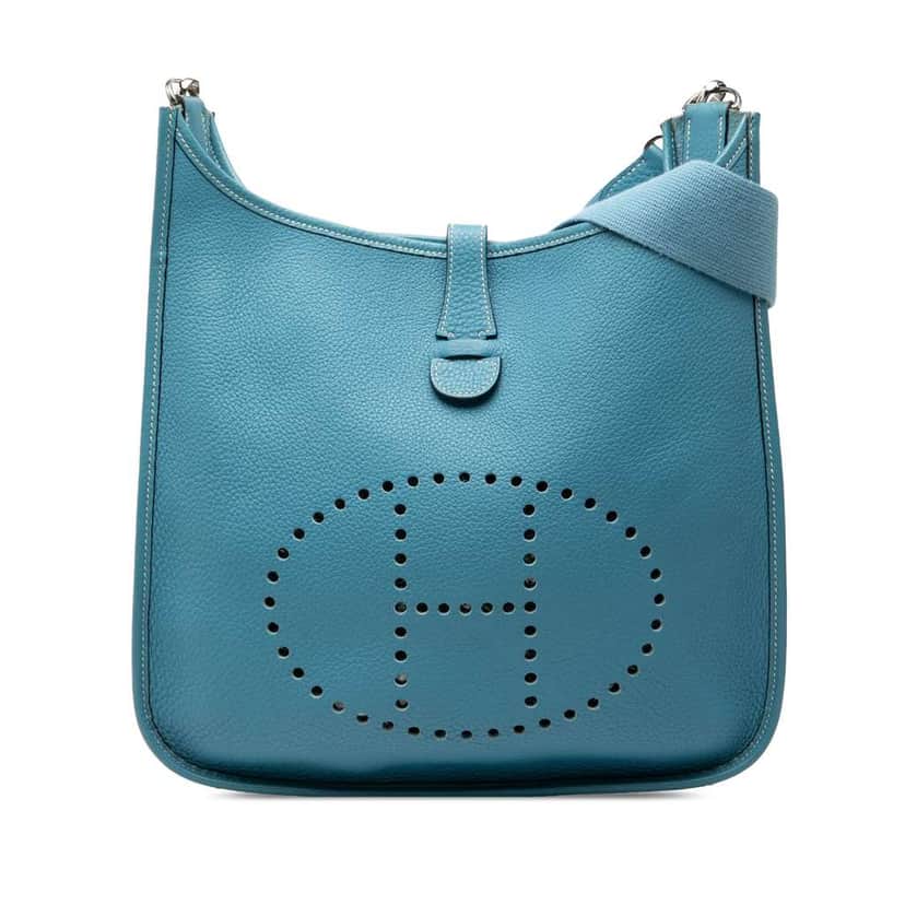 Hermès Clemence Evelyne GM Blue Leather Very good condition - Front View