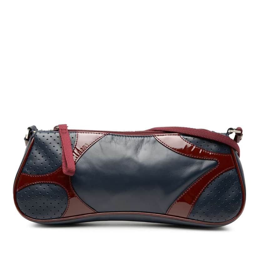 Prada Patent Trimmed Vitello Drive Crossbody Blue Leather Good condition - Front View