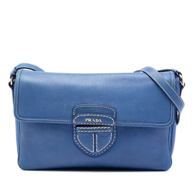 Prada City Calf Pattina Crossbody Blue Leather Very good condition - Front View