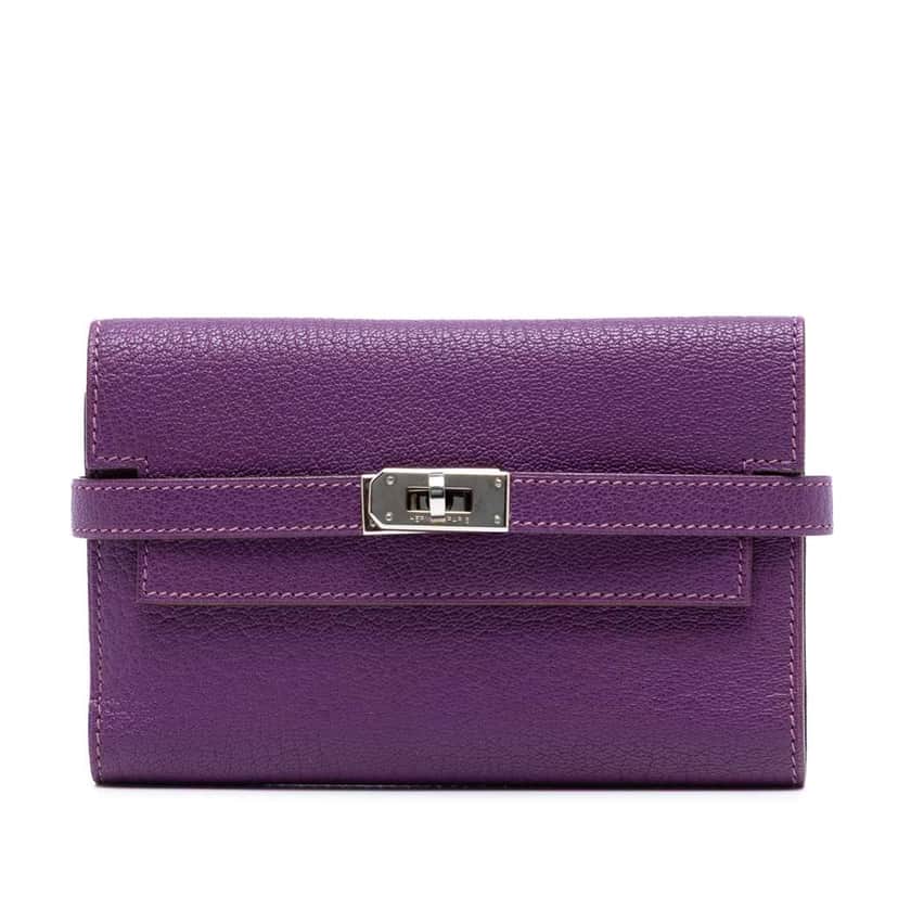 Hermès Medium Chevre Mysore Kelly Wallet Purple Leather Very good condition - Front View