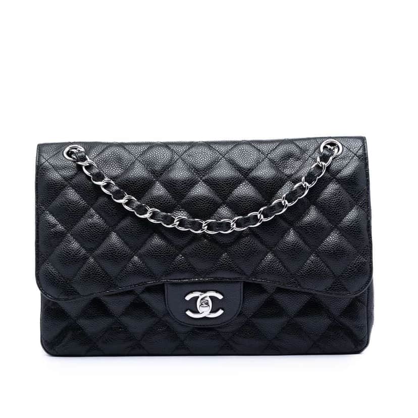 Chanel Jumbo Classic Caviar Double Flap Black Leather Very good condition - Front View