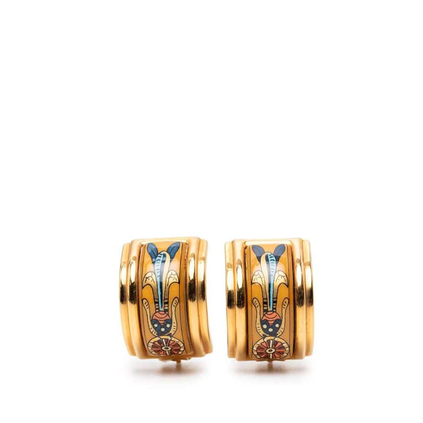 Hermès Enamel Cloisonne Clip On Earrings Orange Good condition - Front View