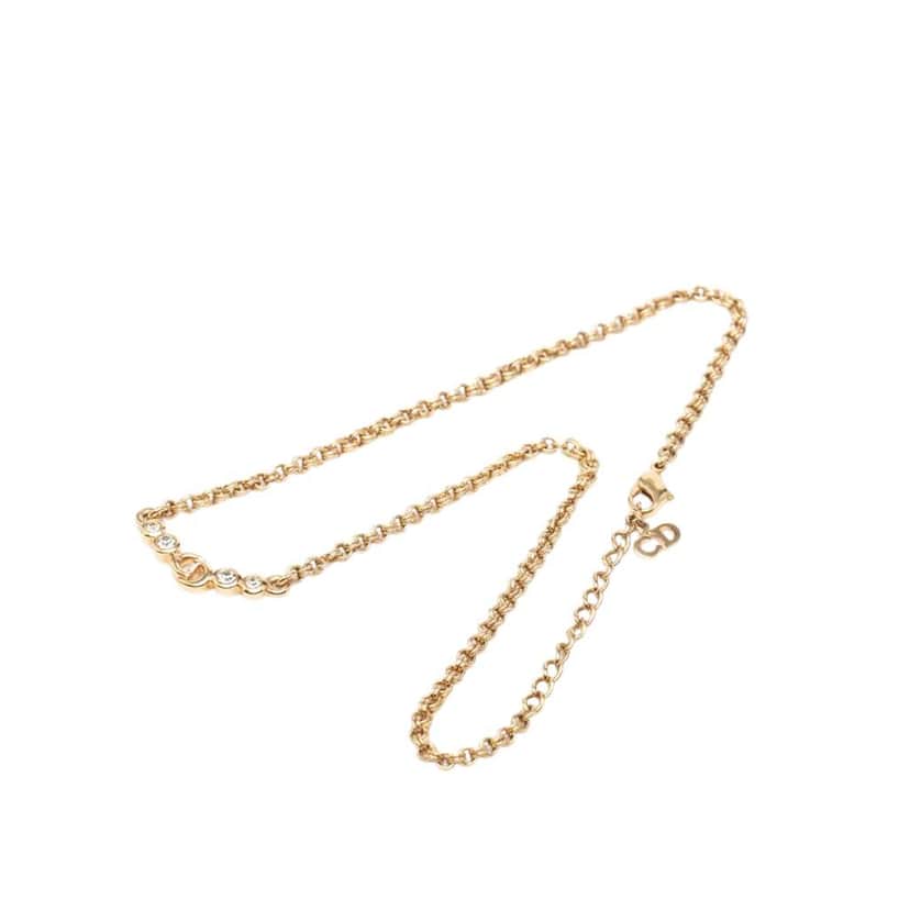 Dior Gold Plated Rhinestone Pendant Necklace Gold Metal Good condition - Front View