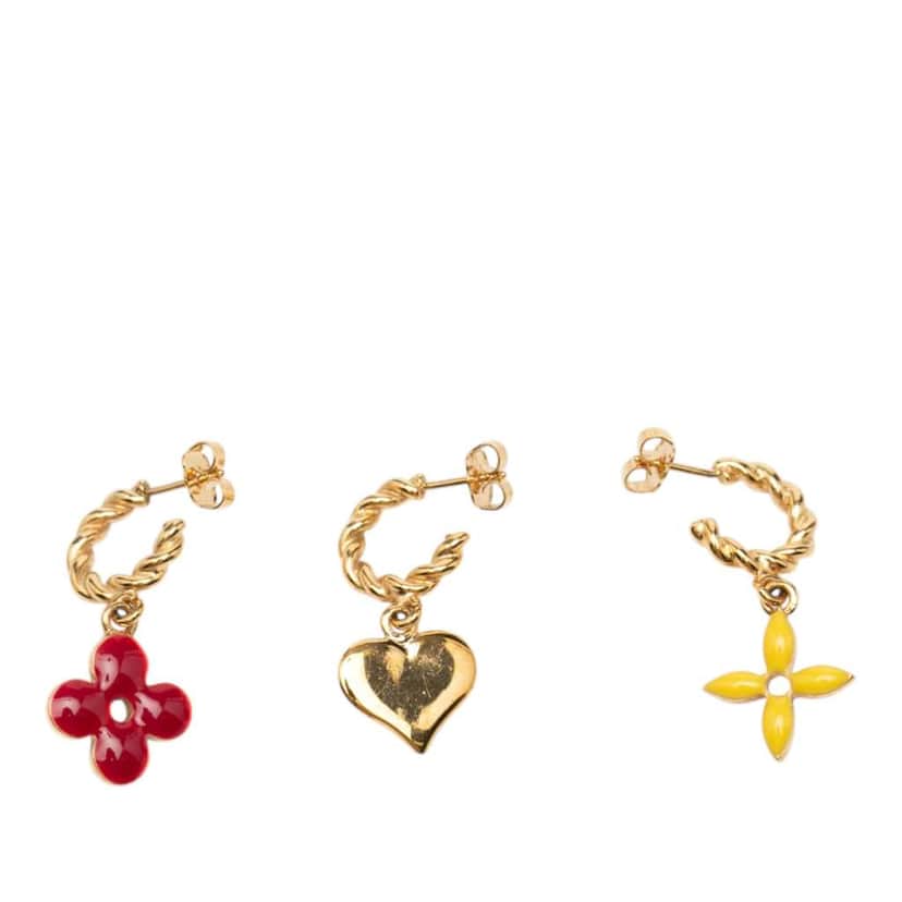 Louis Vuitton Gold Plated Enamel Sweet Monogram Push Back Earrings Gold Metal Very good condition - Front View