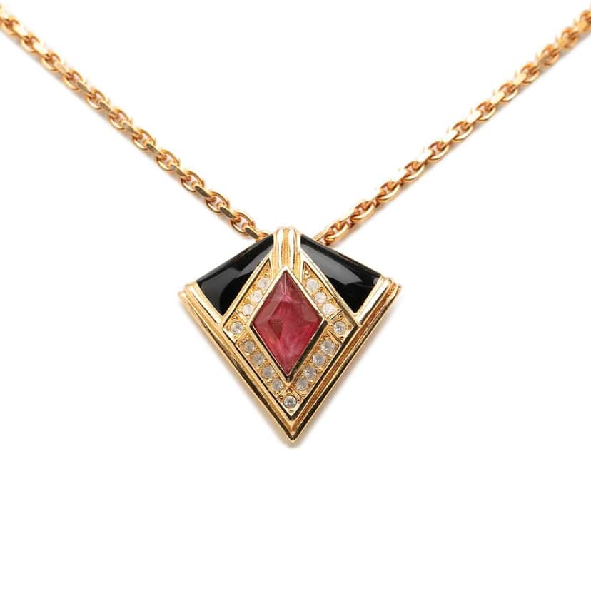 Dior Gold Plated Rhinestone Enamel Geometric Diamond Pendant Necklace Gold Metal Good condition - Front View