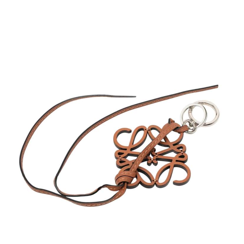 Loewe Leather Anagram Key Ring and Bag Charm Brown Leather Good condition - Front View