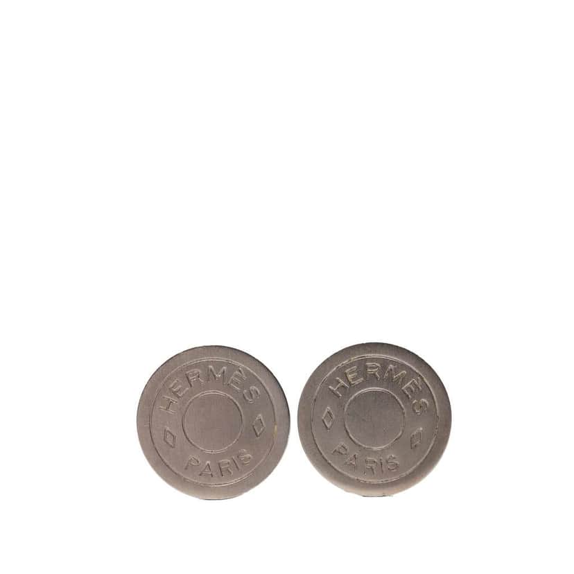 Hermès Palladium Plated Clou De Selle Clip On Earrings Silver Metal Very good condition - Front View