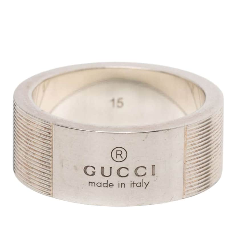 Gucci Sterling Silver Grooved Trademark Band Ring Silver Silver Very good condition - Front View