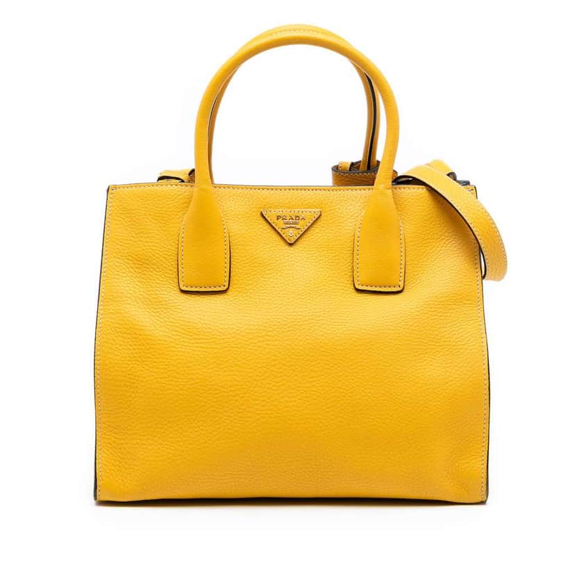 Prada Vitello Daino Open Convertible Tote Yellow Leather Very good condition - Front View