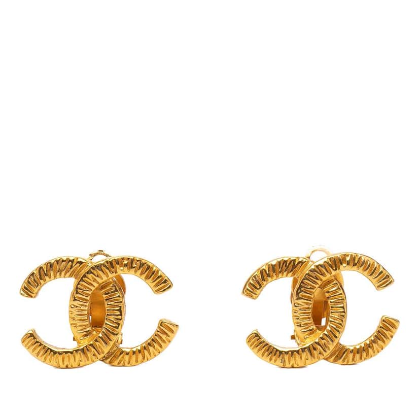 Chanel Gold Plated CC Clip On Earrings Gold Metal Very good condition - Front View