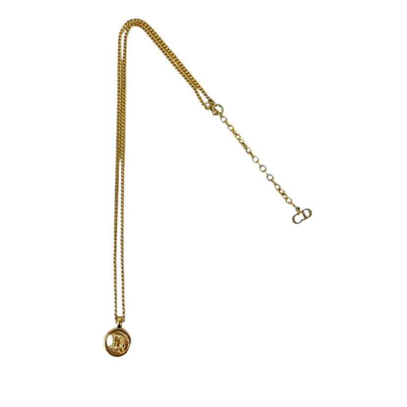 Dior Gold Plated Logo Pendant Necklace Gold Metal Very good condition - Front View