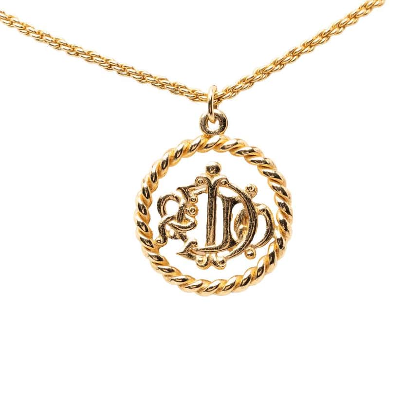 Dior Gold Plated Logo Pendant Necklace Gold Metal Very good condition - Front View