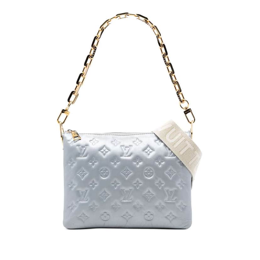 Louis Vuitton Monogram Embossed Puffy Lambskin Coussin PM Silver Leather Very good condition - Front View