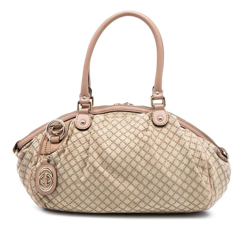Gucci Diamante Canvas Sukey Satchel Beige Canvas Very good condition - Front View