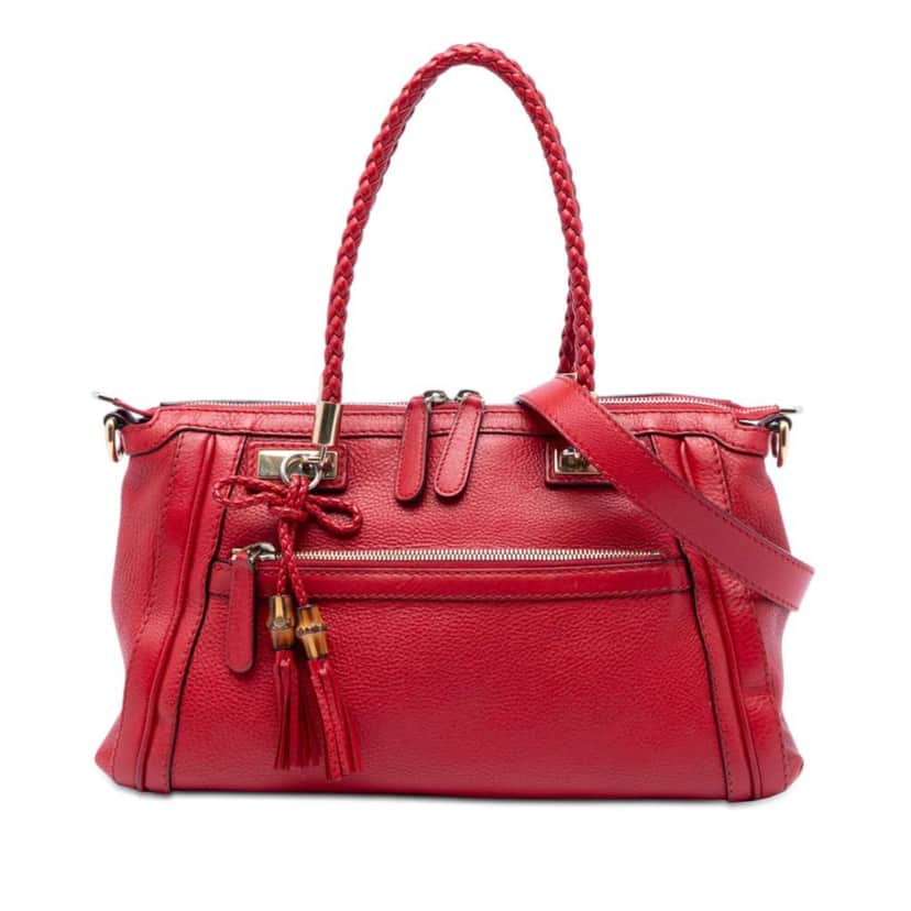 Gucci Pebbled Calfskin Bella Satchel Red Leather Very good condition - Front View
