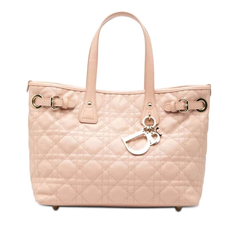 Dior Medium Coated Canvas Cannage Panarea Tote Pink Canvas Very good condition - Front View