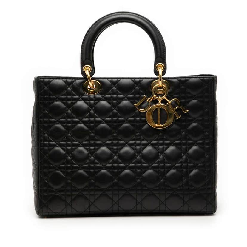 Dior Large Lambskin Cannage Lady Dior Black Leather Very good condition - Front View