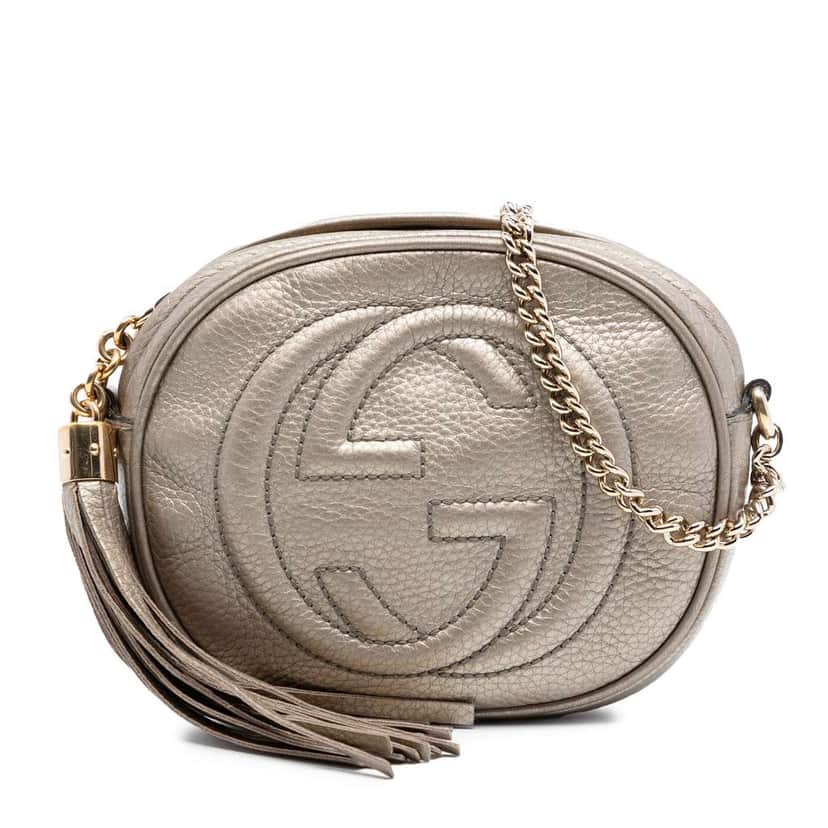 Gucci Mini Metallic Pebbled Calfskin Soho Chain Crossbody Gold Leather Very good condition - Front View