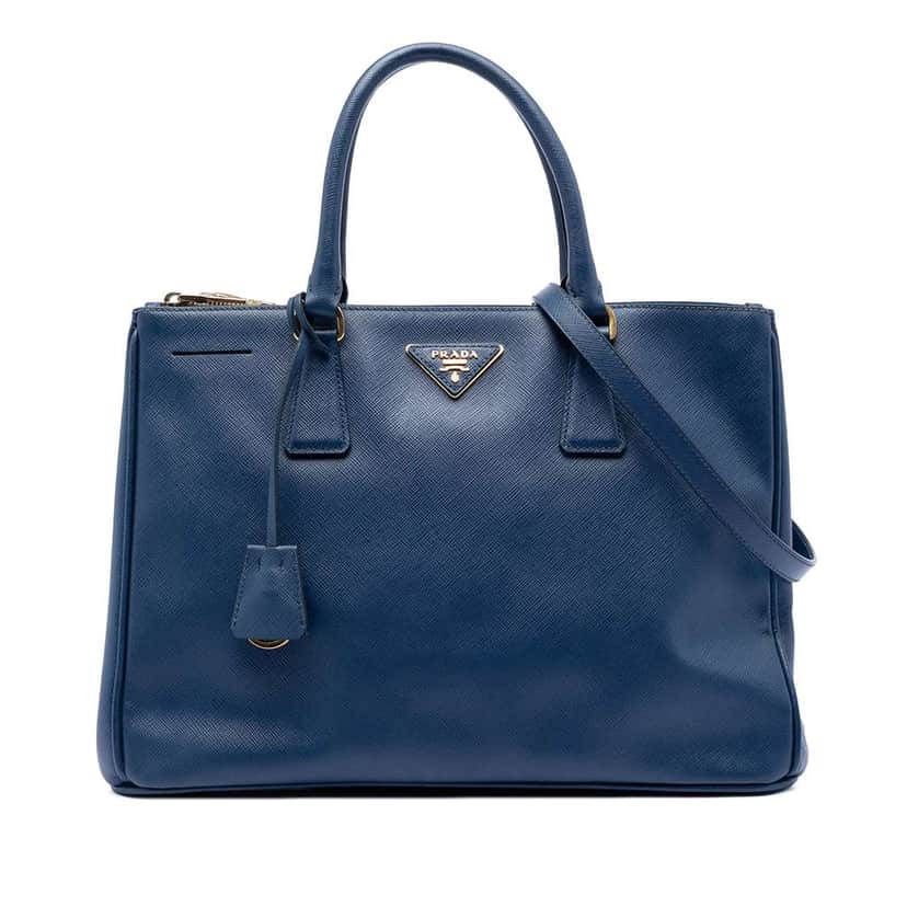 Prada Medium Saffiano Lux Galleria Double Zip Satchel Blue Leather Very good condition - Front View