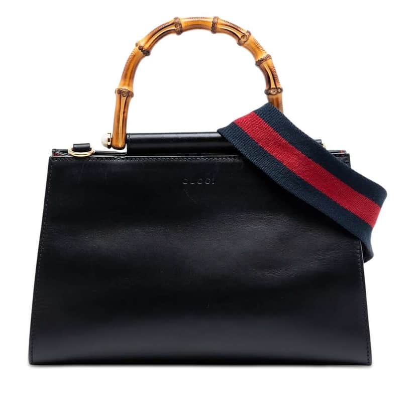 Gucci Small Leather Bamboo Nymphaea Web Satchel Black Leather Very good condition - Front View