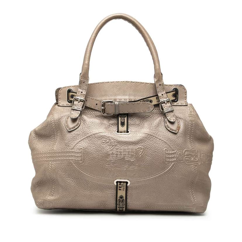 Fendi Large Leather Selleria Villa Borghese Tote Gold Leather Good condition - Front View