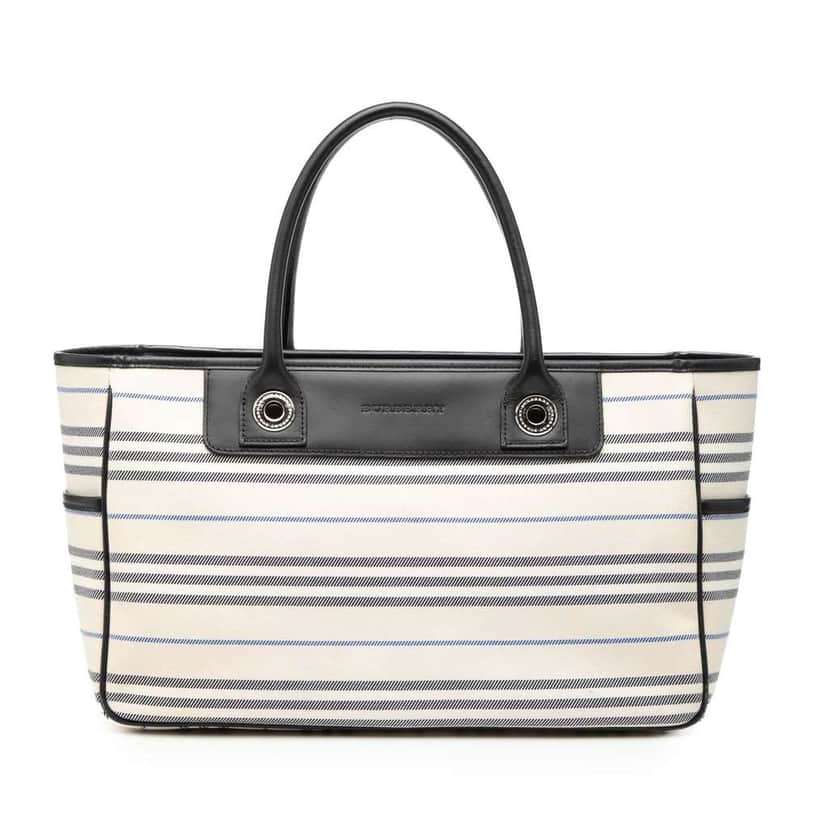 Burberry Striped Canvas Handbag White Canvas Very good condition - Front View