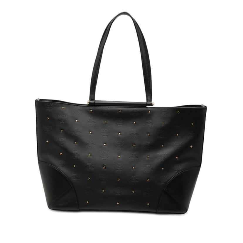 MCM Visetos Nylon Claudia Studded Tote Black Very good condition - Front View