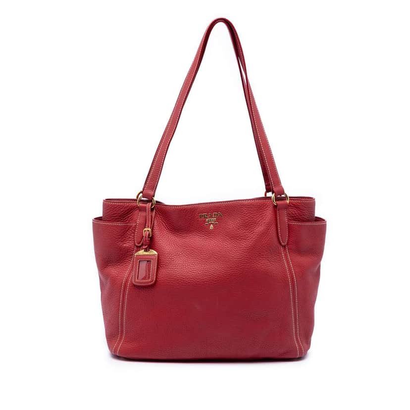Prada VItello Daino Double Pocket Tote Red Leather Very good condition - Front View