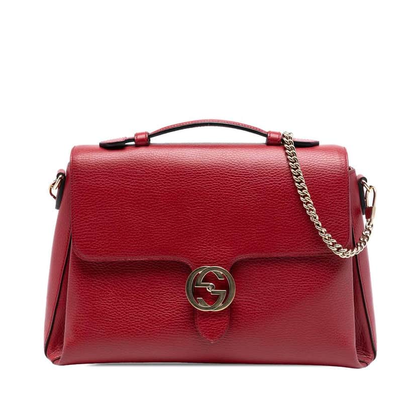Gucci Medium Dollar Calf Interlocking G Satchel Red Leather Very good condition - Front View