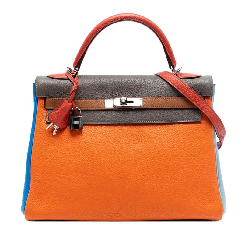 Hermès Clemence Arlequin Kelly II Retourne 32 Orange Leather Very good condition - Front View