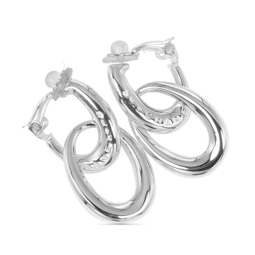 Chanel Sterling Silver Double Hoop Clip On Earrings Silver Silver Very good condition - Front View