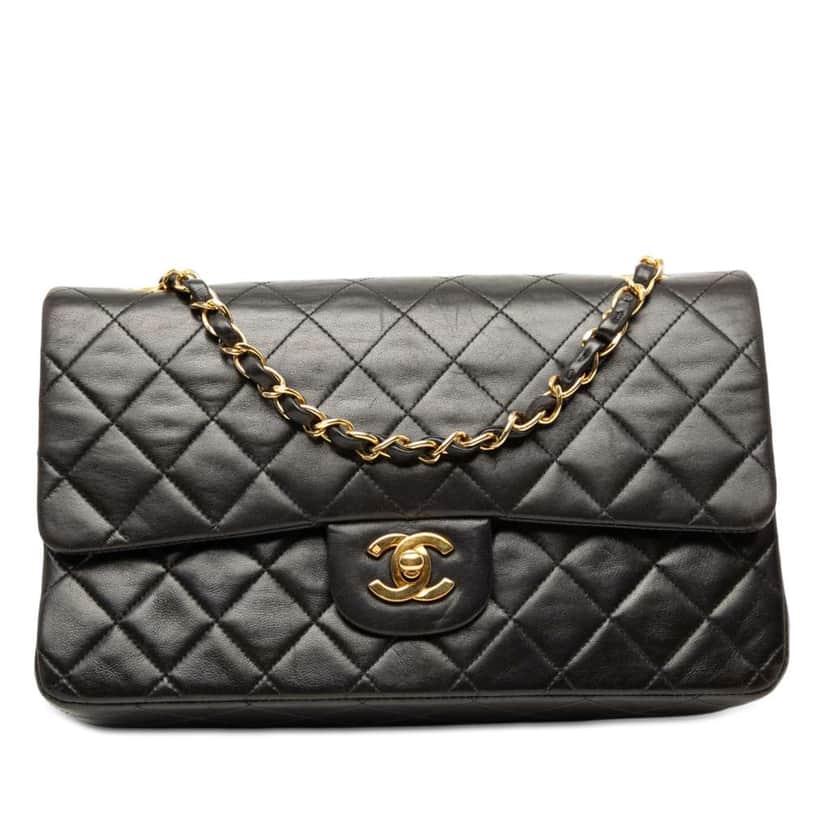 Chanel Medium Classic Lambskin Double Flap Black Leather Very good condition - Front View