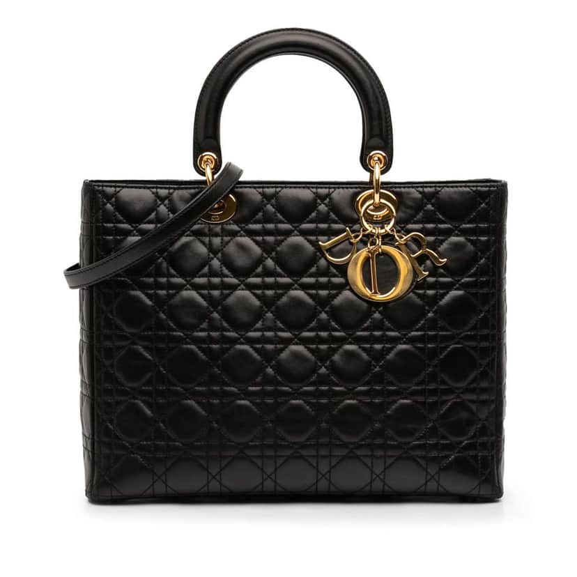 Dior Large Lambskin Cannage Lady Dior Black Leather Very good condition - Front View