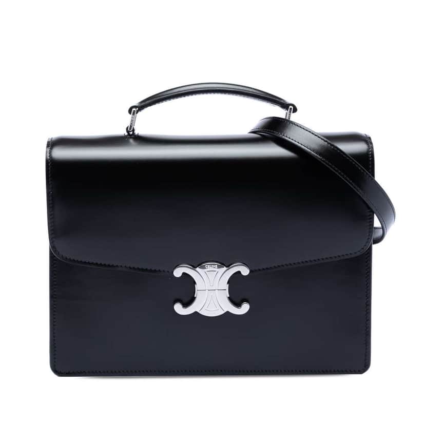 Celine Small Shiny Calfskin Triomphe Cartable Satchel Black Leather Very good condition - Front View