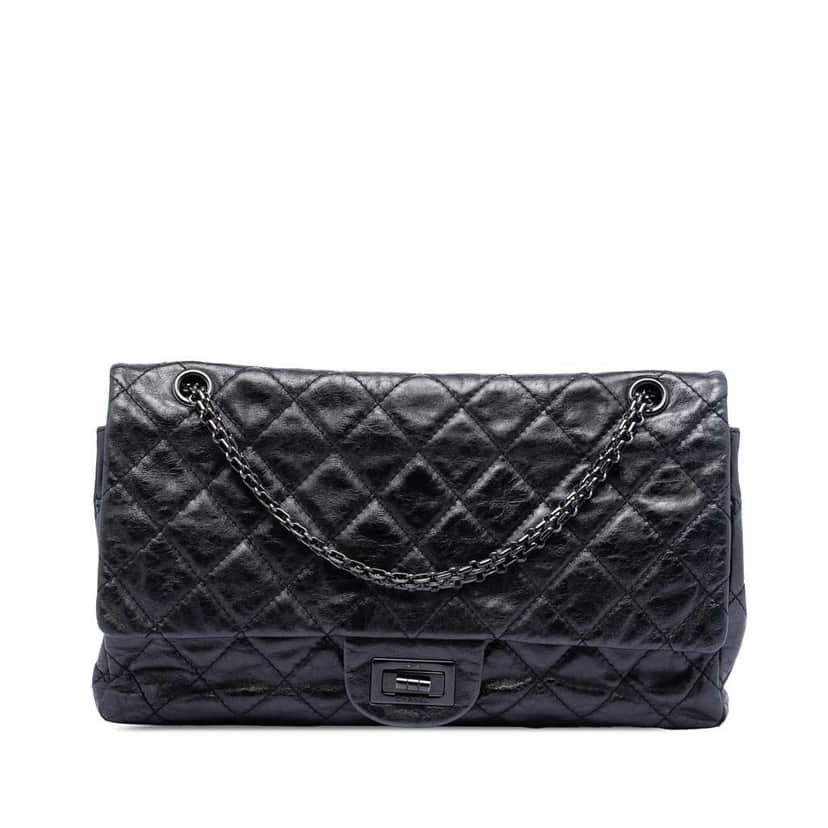Chanel Quilted Aged Calfskin So Black Reissue 2.55 Double Flap 227 Black Leather Very good condition - Front View