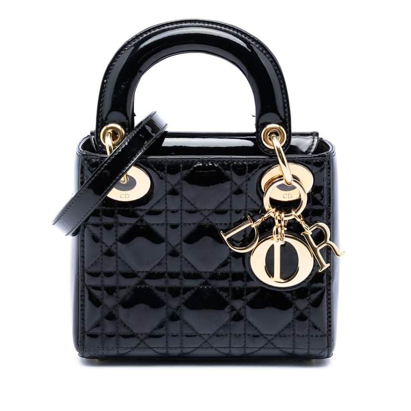 Dior Mini Patent Cannage Lady Dior Black Leather Very good condition - Front View