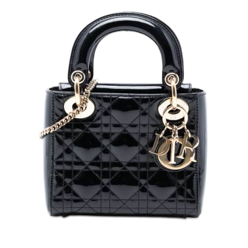 Dior Mini Patent Cannage Lady Dior Black Leather Very good condition - Front View